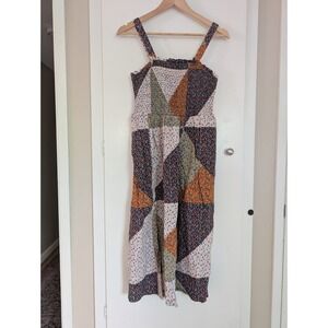 Whimsy Patchwork Midi Dress Smocked Bodice Ruffle Straps Floral Print Cottage S